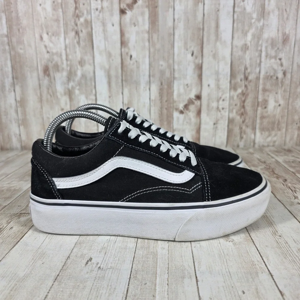 Vans Old Skool Platform Skate Shoes Black White Womens Size 8.5